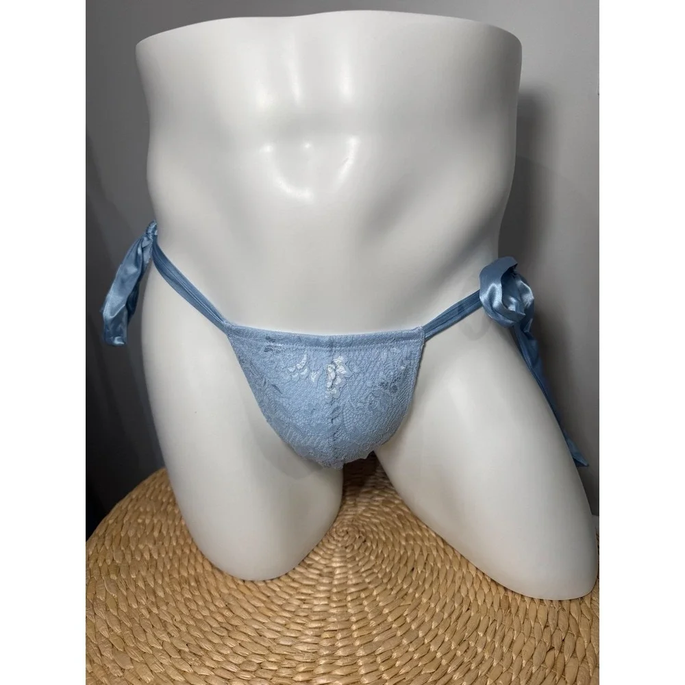 Cosabella Never Say Never Men's Italian Thong Aasmani Blue Silk Ties L NWT